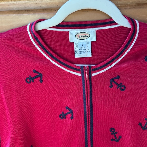Talbots Sweater Red with Anchor Embroidery Full Zip 100% Cotton Women's Small - Picture 5 of 7